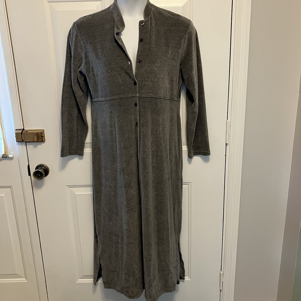 J. Jill Size Medium Velour Gray Collared Robe Dress Button Up Long Sleeve